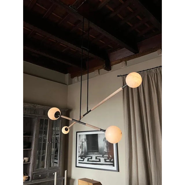 Leather and Alabaster Mobile Chandelier by Contain For Sale - Image 4 of 7