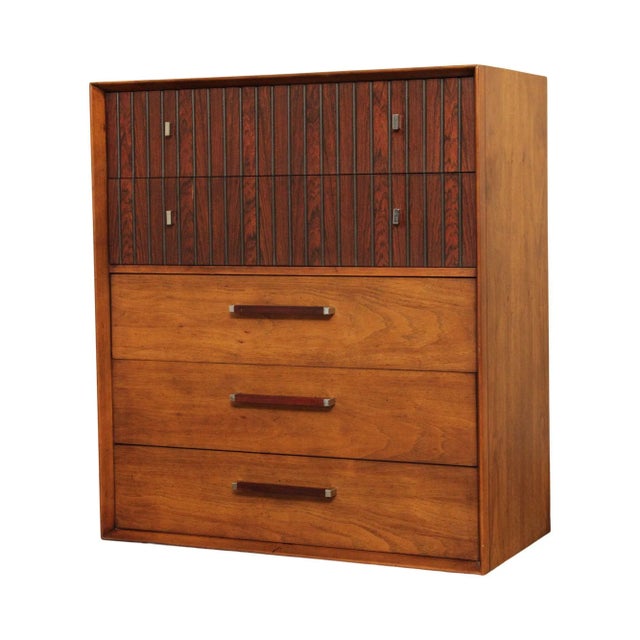 Lane Mid Century Modern Pecan & Rosewood Tall Chest For Sale - Image 13 of 13