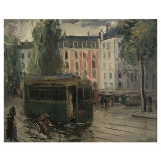 Herbert Theurillat, Carrefour de Rive un jour de pluie, Genève, 1920, Oil on Canvas, Framed For Sale