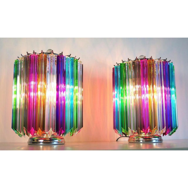 Multicolor Quadriedri table lamp - Mariangela model Magnificent pair of table lamps, 24 quadriedri Murano crystal...