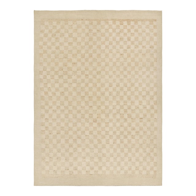 Rug & Kilim’s Contemporary Rug in Beige and Cream White Geometric Pattern - 8x10 For Sale