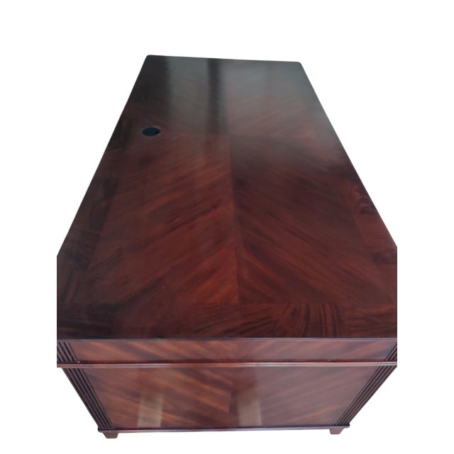 Brown Restored French Art Deco Executive Desk | 72" Sunburst Veneer Pedestal Desk For Sale - Image 8 of 16