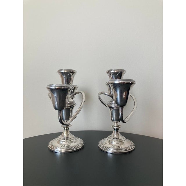 Mid 20th Century Antique Empire Three Lights Arm Candelabra in Sterling Silver by Fisher- a Pair For Sale - Image 5 of 12