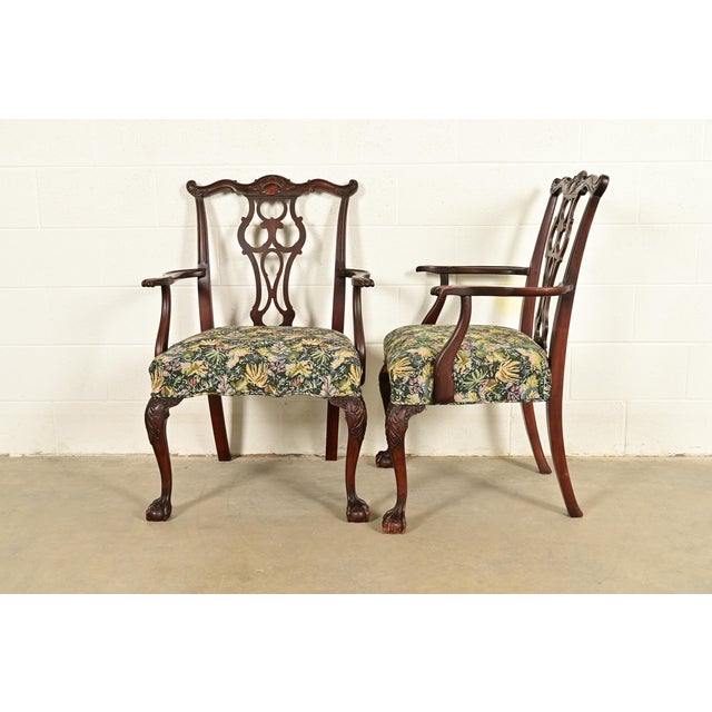 Romweber Antique Chippendale Carved Mahogany Armchairs, Pair For Sale - Image 11 of 13
