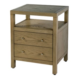 Nora 21 in. W Rectangular Wood 2 Drawer Nightstand with Open Shelf, Light Oak For Sale
