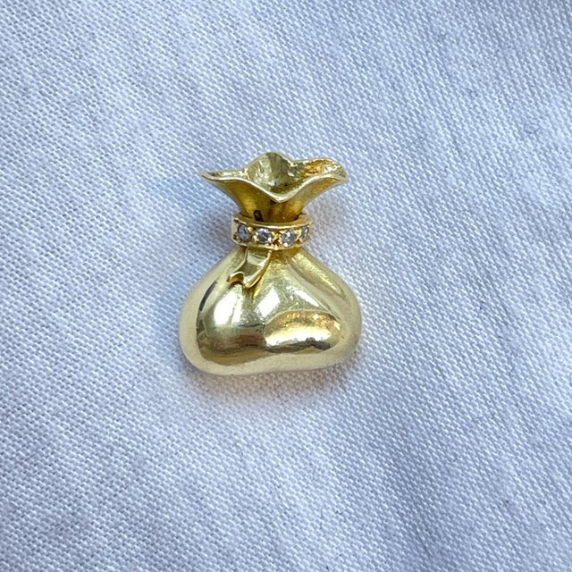 18k Yellow Gold Vintage Money Bag Charm For Sale - Image 9 of 9