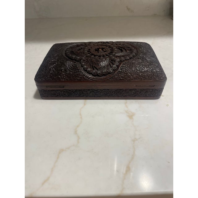 Wood Antique Carved Rosewood Box For Sale - Image 7 of 7