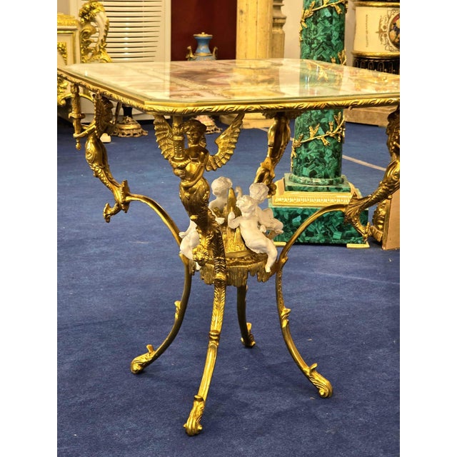 Bronze French Style Coffee Table With Cherub Artwork, Bronze Accents For Sale - Image 8 of 8