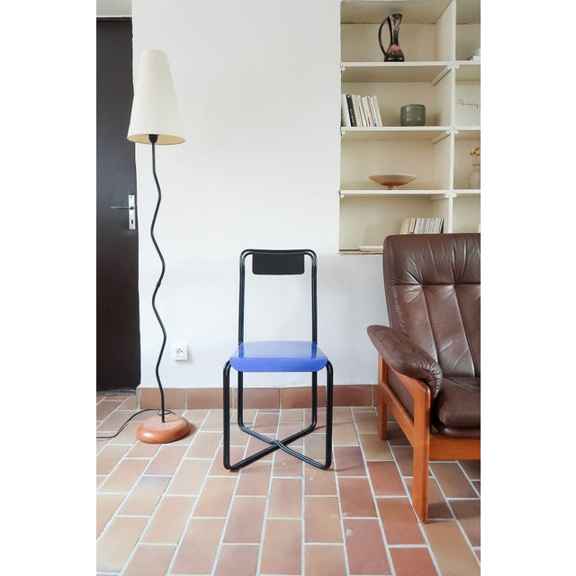 Kaa Chair attributed to Francesco Soro in Black Lacquered Metal with Blue Seat, Italy, 1980s For Sale - Image 13 of 13