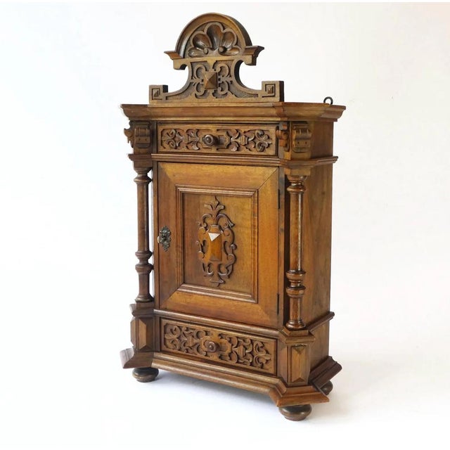 Antique German Carved Wooden Apothecary Cabinet with Floral Details, 1900s For Sale - Image 10 of 11