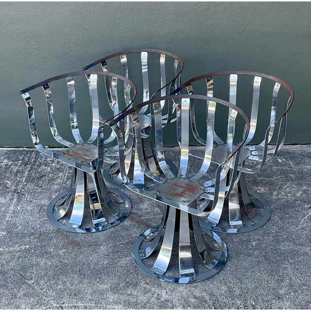 Vintage MCM Herbert Siegler for Russell Woodard Chrome Swivel Dining Chairs - Set of 4 For Sale - Image 12 of 12