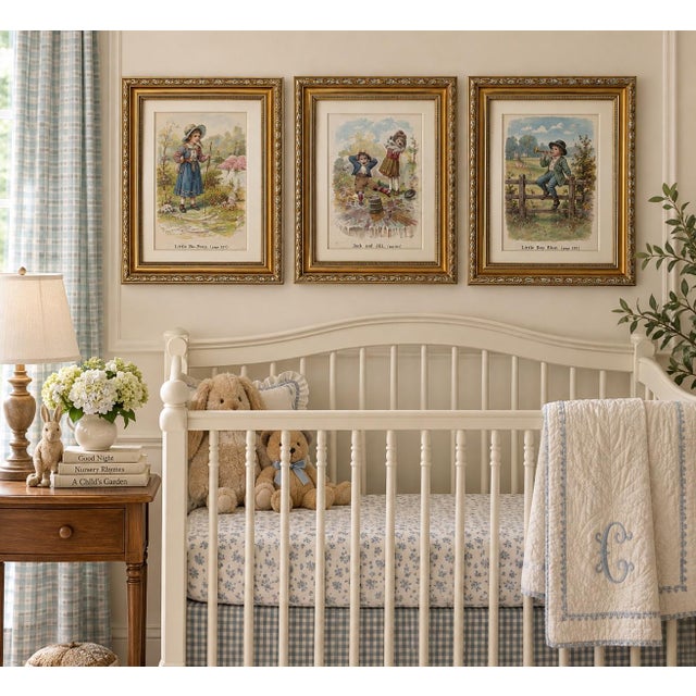 Set of 3 Antique Nursery Rhyme Book Plate Prints in Gilt Frames For Sale - Image 9 of 9