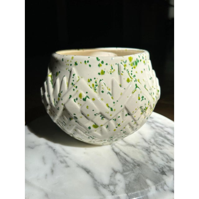 White Geometric Ceramic Planter Vase For Sale - Image 8 of 12