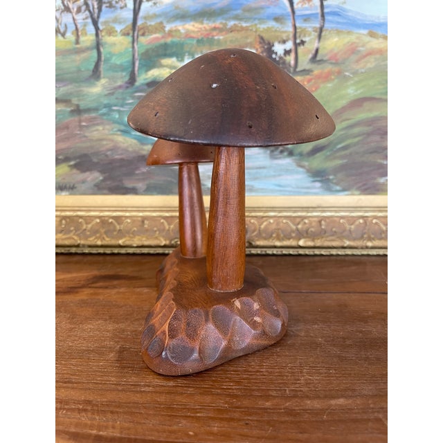 Vintage Mid-Century Hand-Carved Monkey Pod Wood Mushroom Sculpture by Leilani, Made in Philippines. For Sale In Seattle - Image 6 of 10
