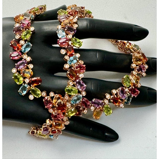 Multi Colored Gemstone Diamond Rainbow Necklace By H. Stern, 18K Yellow Gold 89.2 This extraordinary Necklace features a...