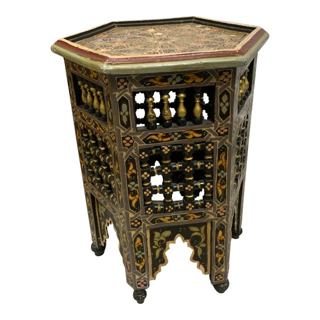 1940s Vintage Hand-Painted Hexagonal Moroccan Table For Sale