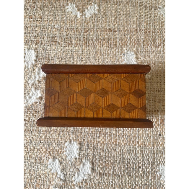 Vintage Wooden Square Wooden Trinket Dresser Box Geometric Parquetry Marquetry For Sale In Chicago - Image 6 of 9