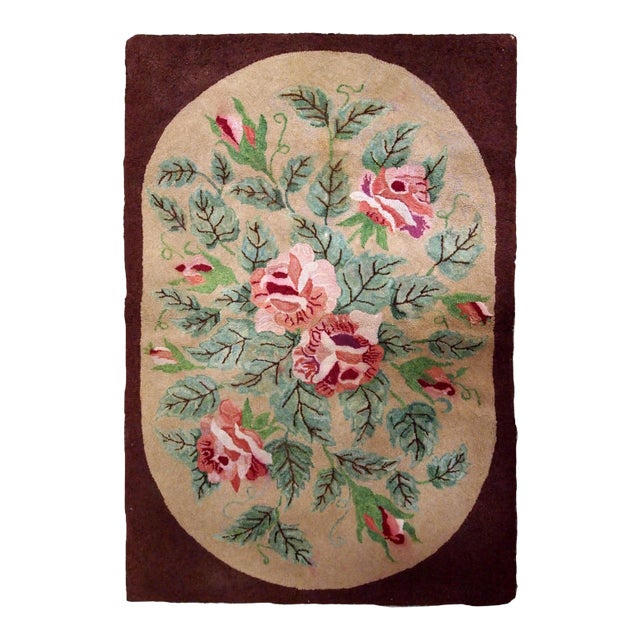 1900s Handmade Antique American Hooked Rug For Sale