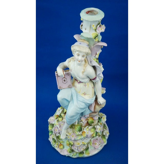 Vintage Porcelain Candelabra with Book and Flowers by Plaue, 1920s For Sale - Image 9 of 18