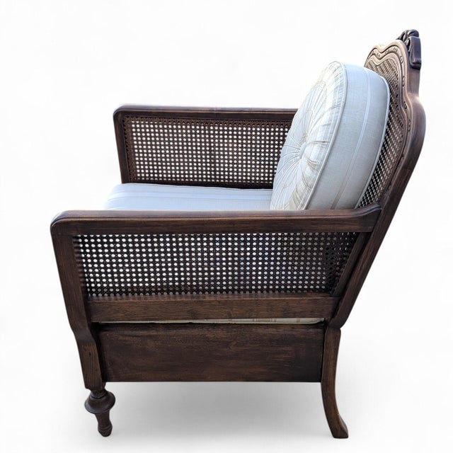 Late 20th Century French Provincial Cane Armchair With Striped Upholstery For Sale - Image 13 of 14