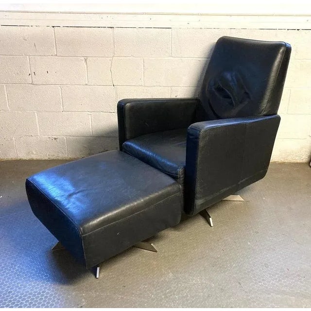 Vintage Mid Century Italian Leather Chair With Ottoman For Sale - Image 9 of 10