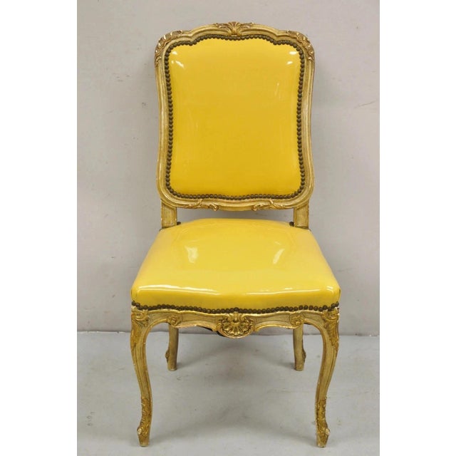 French Vintage French Louis XV Style Parcel Gilt Carved Dining Side Chairs - Set of 10 For Sale - Image 3 of 14
