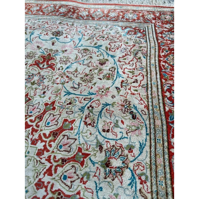 Small Vintage Silk Qom Rug, 2000s For Sale - Image 14 of 17