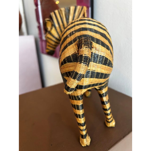 Vintage Hand-Woven Wicker Zebra Sculpture With Glass Eyes For Sale - Image 4 of 6