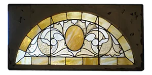 Stained Glass Transom Window• Circa 1900 • Abstract Foliate Half Round