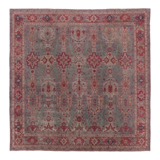 Antique Ghiordes Square Rug With Floral Lattice in Multicolour - Rug & Kilim For Sale