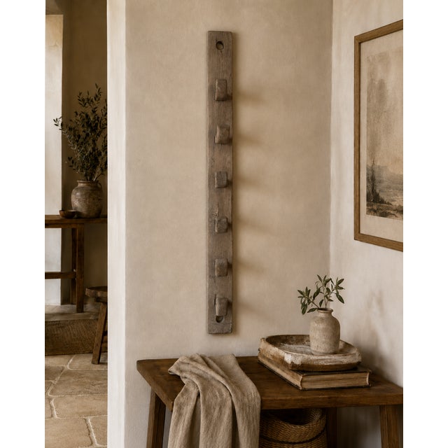 A wonderfully sculptural 19th-century English stable harness or bridle rack, constructed from weathered hardwood, likely...