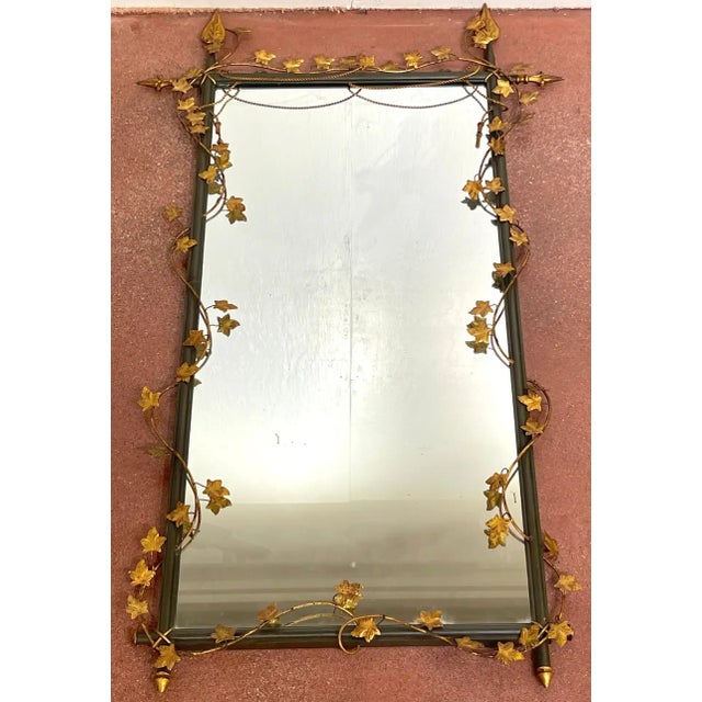Mid 20th Century Italian Gilt & Polychromed Neoclassical Tole Trellis & Vine Motif Mirror For Sale - Image 10 of 11