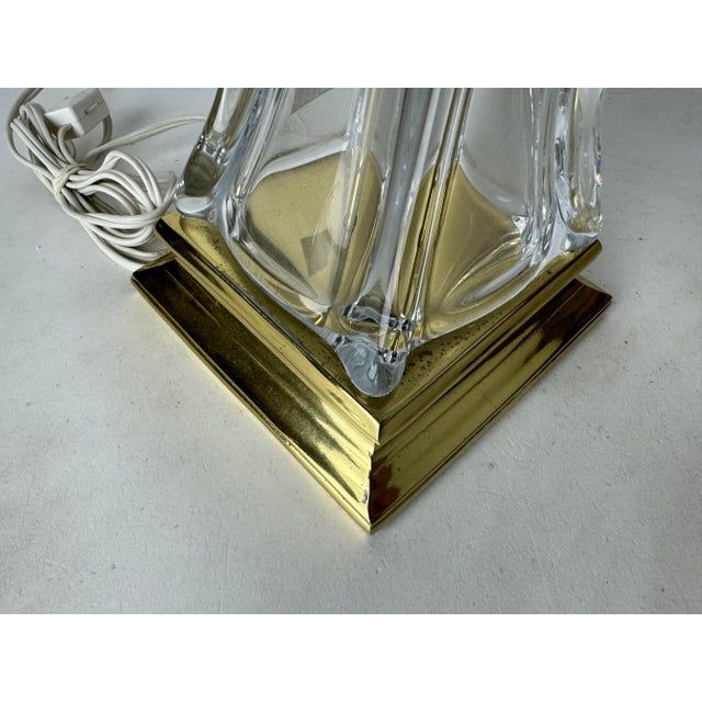 1970's Cofrac Art Verrier Style Leaded Crystal Glass and Brass Table Lamp For Sale - Image 9 of 11