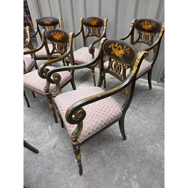 Set of Eight Rare Regency Style Dining Room Chairs For Sale In San Antonio - Image 6 of 12