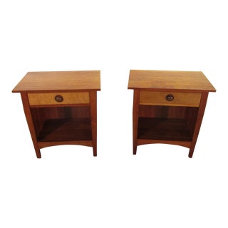 Stickley Solid Cherry and Tiger Maple Pair of Nightstands For Sale