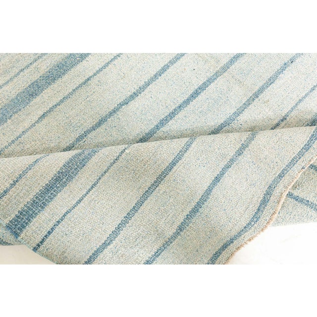 Mid 20th Century Doris Leslie Blau Vintage Indian Dhurrie Striped Blue Rug For Sale - Image 5 of 10