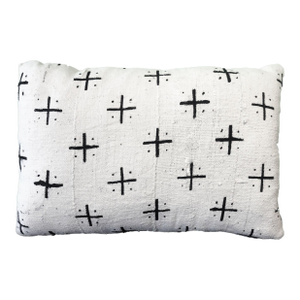 VTG Mud Cloth Bogolan Black & White Lumbar Pillow African Mali 20" by 13"