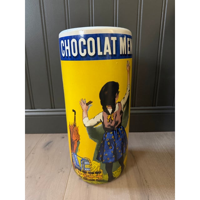 French Vintage French Chocolat Menier Advertising Ceramic Umbrella Stand Firmin Bouisset Paris For Sale - Image 3 of 8