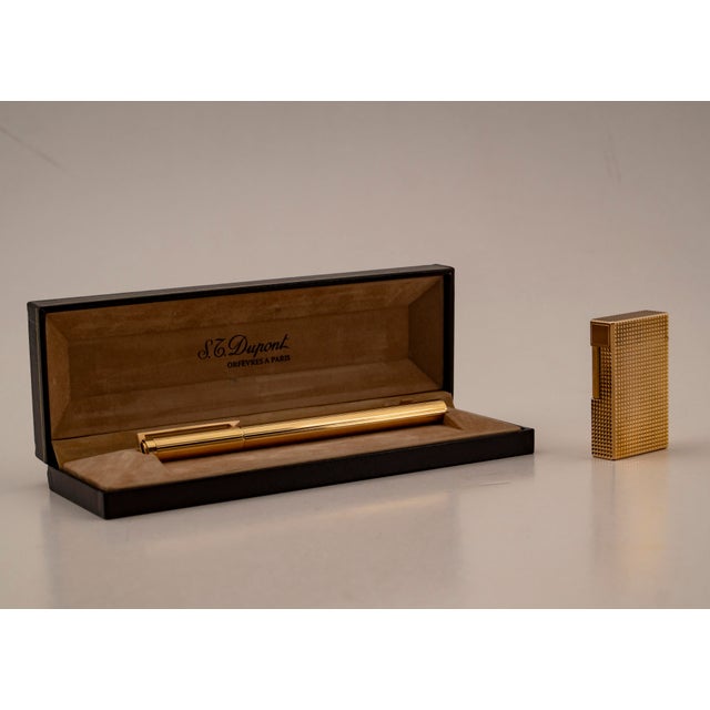 Gold-Plated Standard Lighter and Vermeil Piston Fountain Pen from S.T. Dupont, 1970s, Set of 2 For Sale - Image 13 of 18