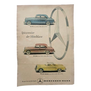 Art Deco Mercedes Benz Automobile Advertising Poster, 1930s For Sale