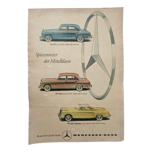 Art Deco Mercedes Benz Automobile Advertising Poster, 1930s For Sale