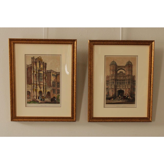 Quality Custom Framed Pair of Tinted Lithographs by Joseph Nash (English, 1809-1878), 'Bramshill Hants' and 'Brereton,...