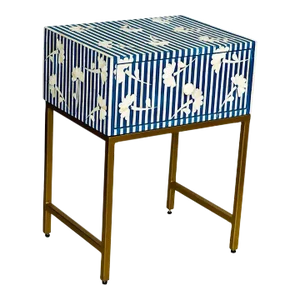 Blue Bone Inlay Floral Bedside Table