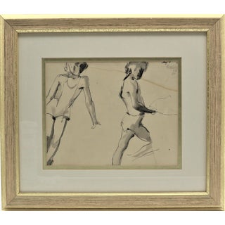 Mid 20th Century "Figures" Figurative Ink Sketch Attributed to Cecil Beaton, Framed For Sale