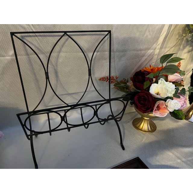 Mid-Century Modern 1970s Black Metal Standing Magazine Rack For Sale - Image 3 of 7