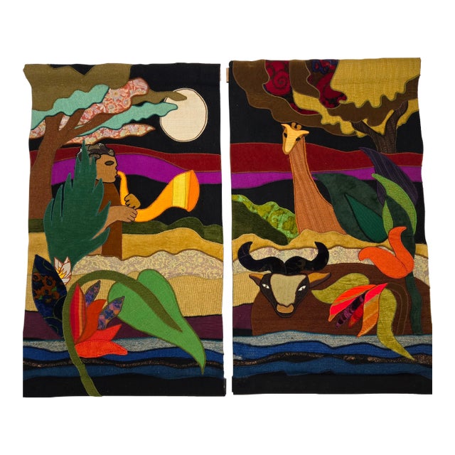 Vintage Helen Webber 1979 Limited Edition 20/100 Tapestries Jungle/on the Way to the Ark Piece 1 & 3 For Sale