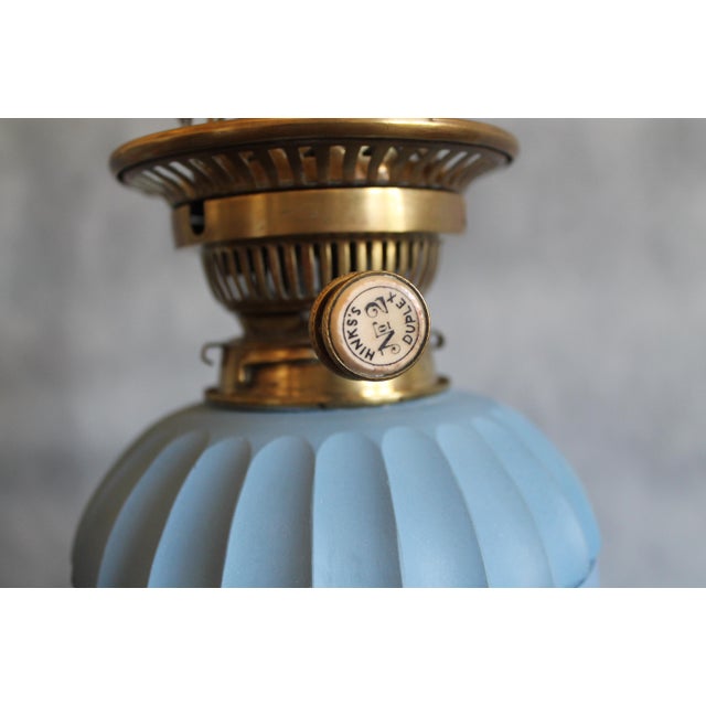 Blue Victorian Oil Lamp attributed to Wedgwood in Jasper Ware Pattern, 1890s For Sale - Image 8 of 12