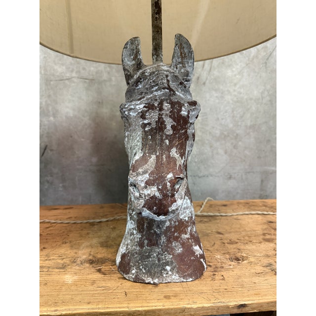 Metal 1970s Horse Head Table Lamps Metal Sculpture Rustic Equestrian Weathered - a Pair For Sale - Image 7 of 9