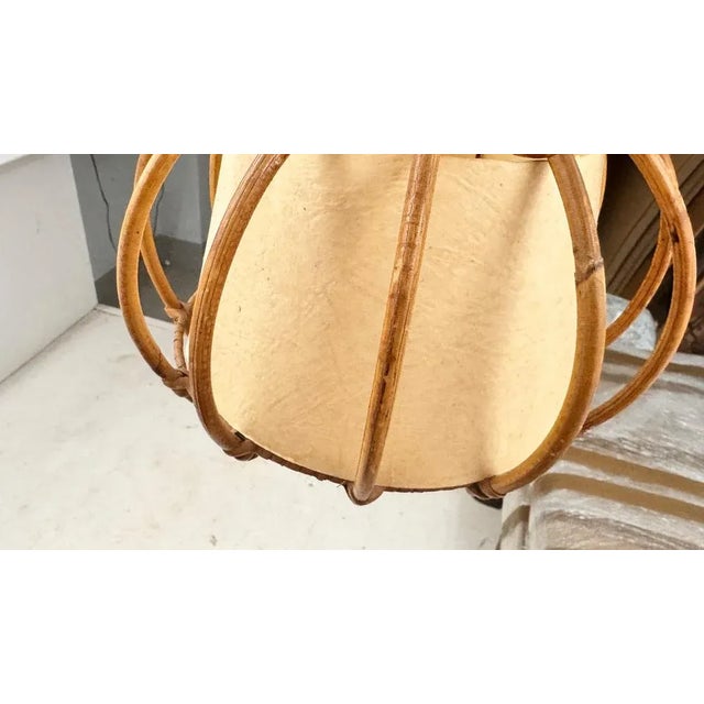 French Sculptural Wicker and Paper Pendant Light, 1960s For Sale - Image 11 of 12