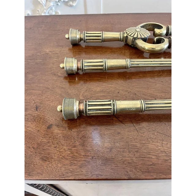 Metal Antique George III Brass Fire Irons, 1820s, Set of 3 For Sale - Image 7 of 11